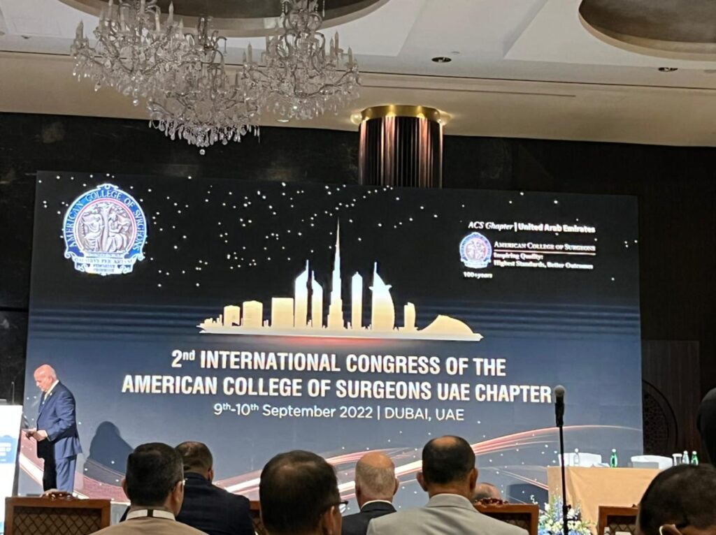 Dr Khare consultant at Kings College Hospital presenting her work at an international conference of American College of Surgeons UAE chapter” on September 9,2002 at Raffles Hotel Wafi City Mall