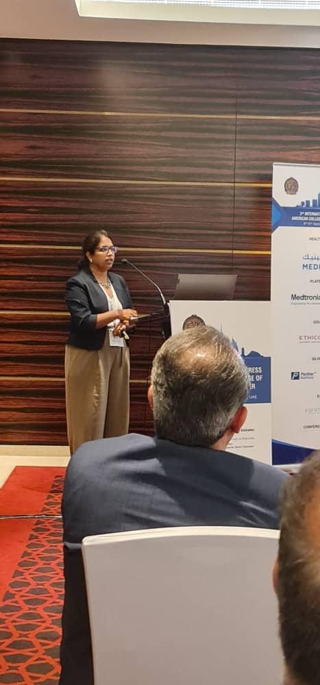 Dr Khare consultant at Kings College Hospital presenting her work at an international conference of American College of Surgeons UAE chapter” on September 9,2002 at Raffles Hotel Wafi City Mall